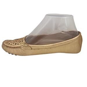 Vintage Lilly Pulitzer Metallic Gold Leather Basketweave Loafers Flats Preppy